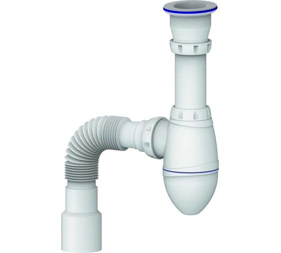 Изображение товара Сифон для тюльпана, умывальника Unicorn, прикручивающийся выпуск 1 1/2" (Ø 40), пластиковая чашка, винт 6x85, гибкое соединение Ø40x40/50 А220P