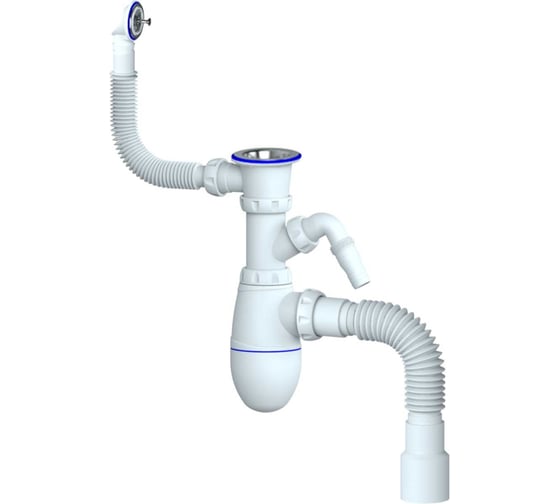 Изображение товара Сифон для мойки Unicorn, круглый перелив, прикручивающийся выпуск 1 1/2" (Ø 40), нержавеющая чашка, винт 6x40,отвод в канализацию Ø40×Ø40/50 B443V