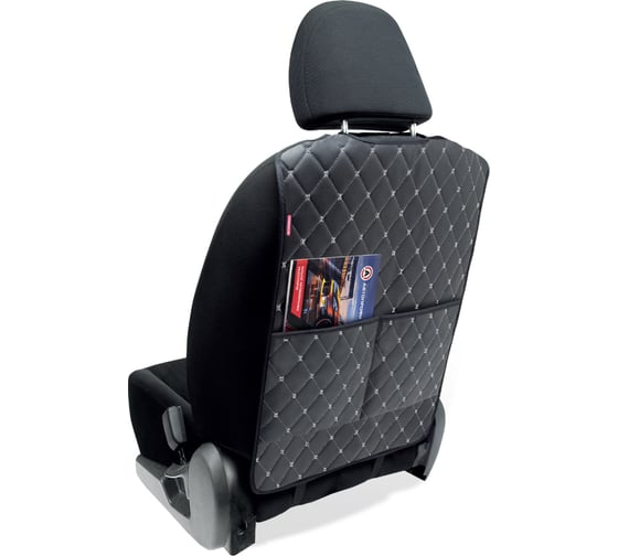 Изображение товара Накидка AUTOPROFI Кикмат BASIC+ лицевая сторона полиуретан + 3 мм поролон с вышивкой, задняя часть полиэстер, размер 71,5x45 см., 1 шт. чёрн./серый KIK-800+ BK/GY