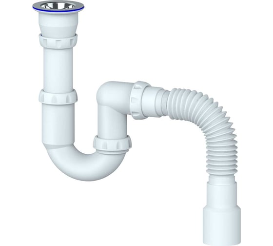 Изображение товара Сифон для тюльпана прямоточный Unicorn литой выпуск 1 1/2" (Ø 40) нержавеющая чашка, винт 6x85, гибкое соединение Ø40x40/50 Y220