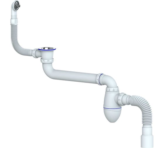 Изображение товара Сифон для тюльпана, умывальника со смещением Unicorn, прикручивающийся выпуск 1 1/2" (Ø 40), круглый перелив, нержавеющая чашка, винт 6x85,гибкий отвод в канализацию Ø40x40/50 AC23