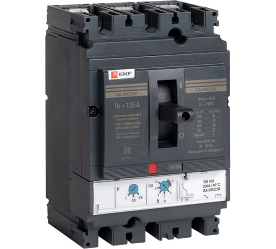 Изображение товара Автоматический выключатель EKF ВА-99C, 250/125А, 3P, 45кА, PROxima mccb99C-250-125
