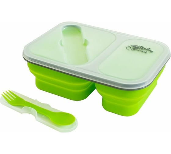 Изображение товара Силиконовый контейнер Tramp 2 отсека, с ловилкой, оливковый, 900 мл TRC-0901