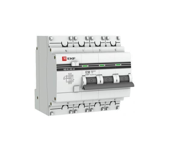 Изображение товара Дифференциальный автомат EKF АД-32, 3P+N, 50А/100мА, 4,5кА, PROxima, SQ DA32-50-100-4P-pro