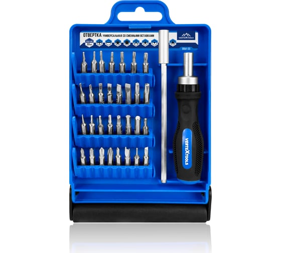 Изображение товара Отвертка универсальная со сменными вставками vertextools 33шт 0061-33