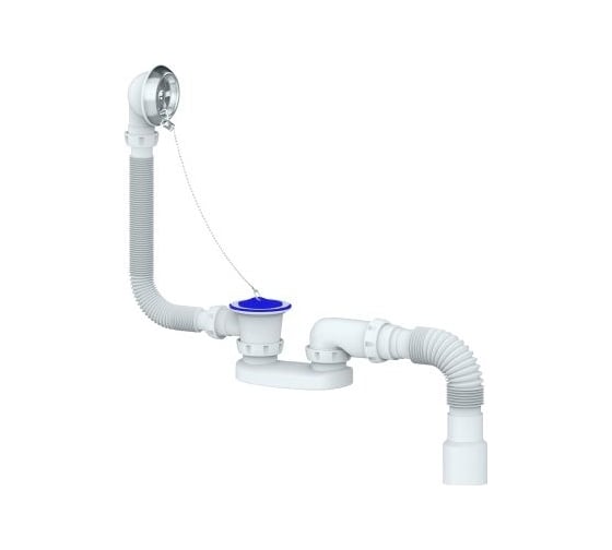 Изображение товара Сифон для ванны и глубокого поддона Unicorn, перелив, винты 6x40, пластиковые чашки с цепочкой, гибкое соединение Ø40x40/50 400 мм S12P