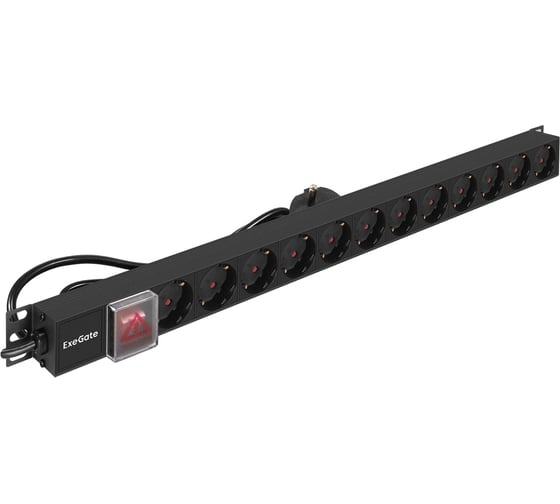 Изображение товара Блок розеток вертикальный ExeGate ServerPro PDU-V120 Al-12S-EU2.5-SW 19, 1U, Алюминий, 12 Schuko, кабель с евровилкой VDE-250V-16A-3*1.5mm2, 2.3 метра, выкл. 296172