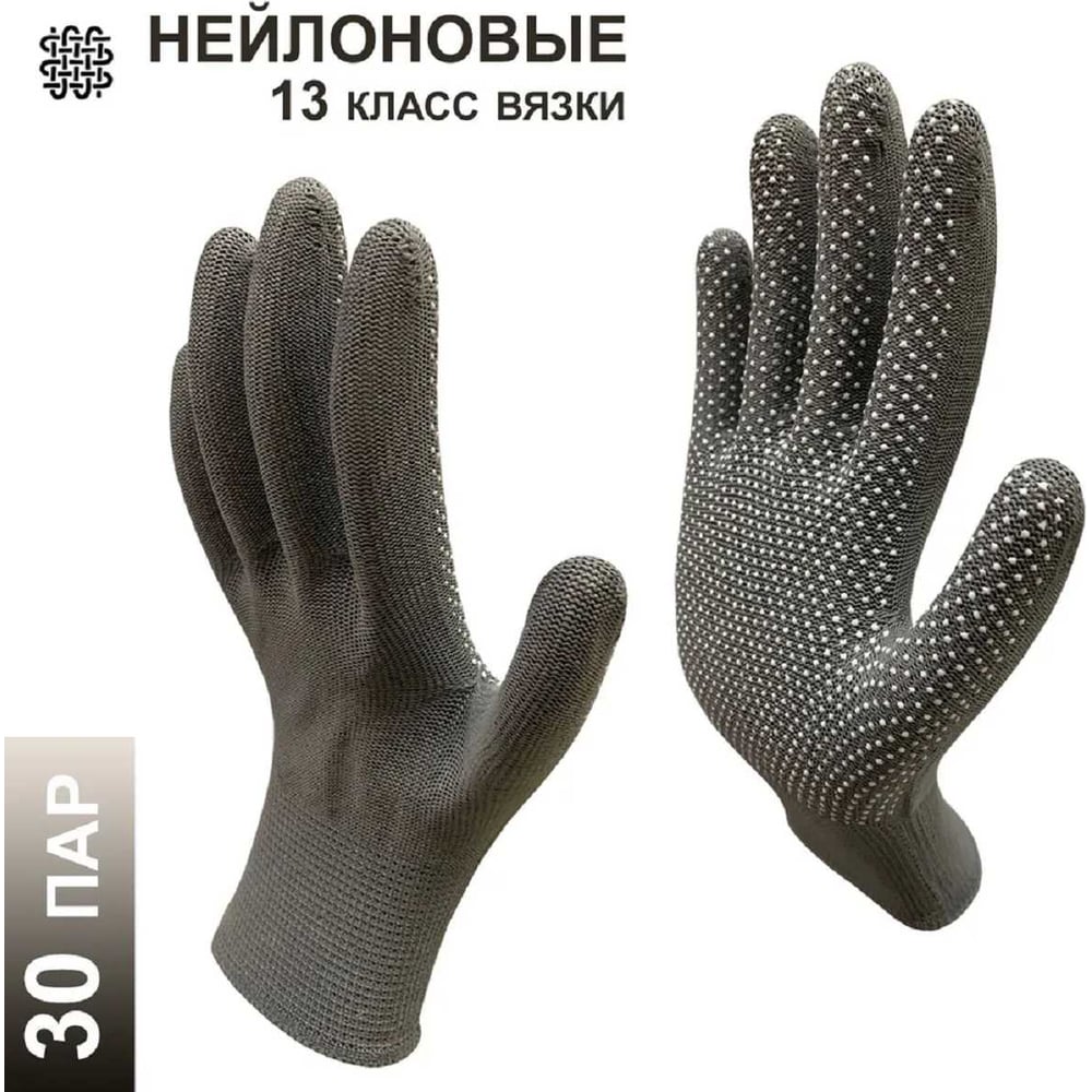 Изображение товара Перчатки рабочие Master-Pro® МИКРОТАЧ серый, нейлоновые с ПВХ покрытием, размер 9 M-L ,30 пар 2513-NPVC-GRY-M-30