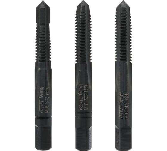 Изображение товара Метчик с направляющей цапфой VOLKEL М 6 шаг 1.0мм комплект из 3-х шт. DIN352 HSSE-VAP V57738