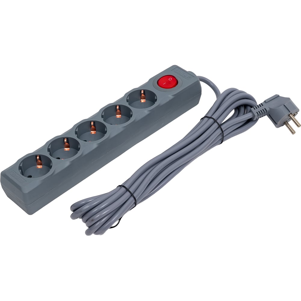 Изображение товара Сетевой фильтр Uniel S-GSU5-5 GREY, 5 розеток, кабель 5м, предохранитель