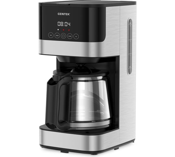 Изображение товара Кофеварка Centek черный/сталь, капельная, 1000 Вт, 1.5 л, капля стоп, подогрев, сенсор, LED CT-1150