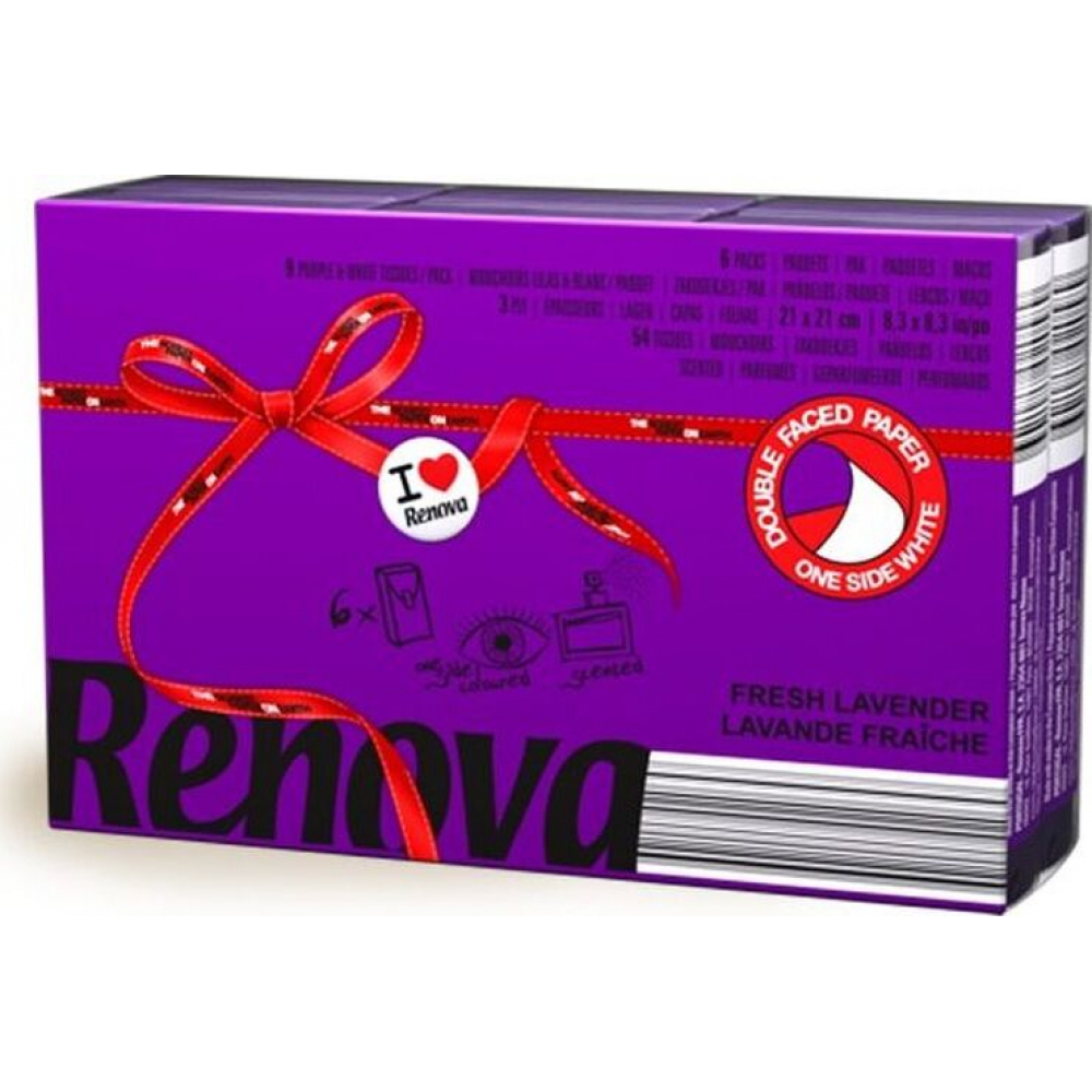 фото Бумажные платочки renova 6 пачек по 10 листов lavanda lilas 5601028020657