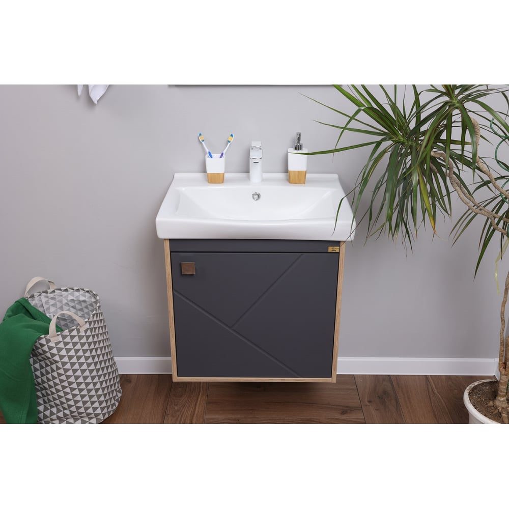 Изображение товара Тумба подвесная Alcora Litos 96407 графит софт тач и дуб небраска