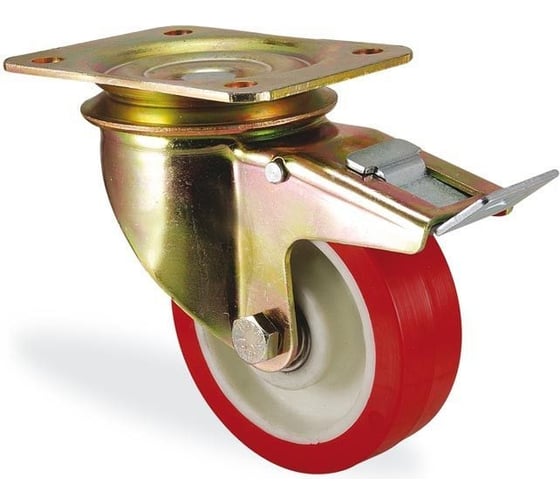 Изображение товара Большегрузная поворотная колесная опора с тормозом, 100 мм KAMA K-4102-PUR-100-F18