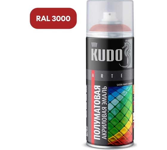 Изображение товара Эмаль универсальная акриловая KUDO satin RAL 3000 огненно-красная 520 мл KU-0A3000