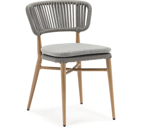 Изображение товара Садовый стул Konway Samos алюминий, имитация дерева, роуп серый E1144side