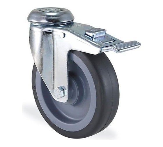 Изображение товара Поворотная колесная опора под болт с тормозом, 125 мм KAMA 2800-MTB-125-F18