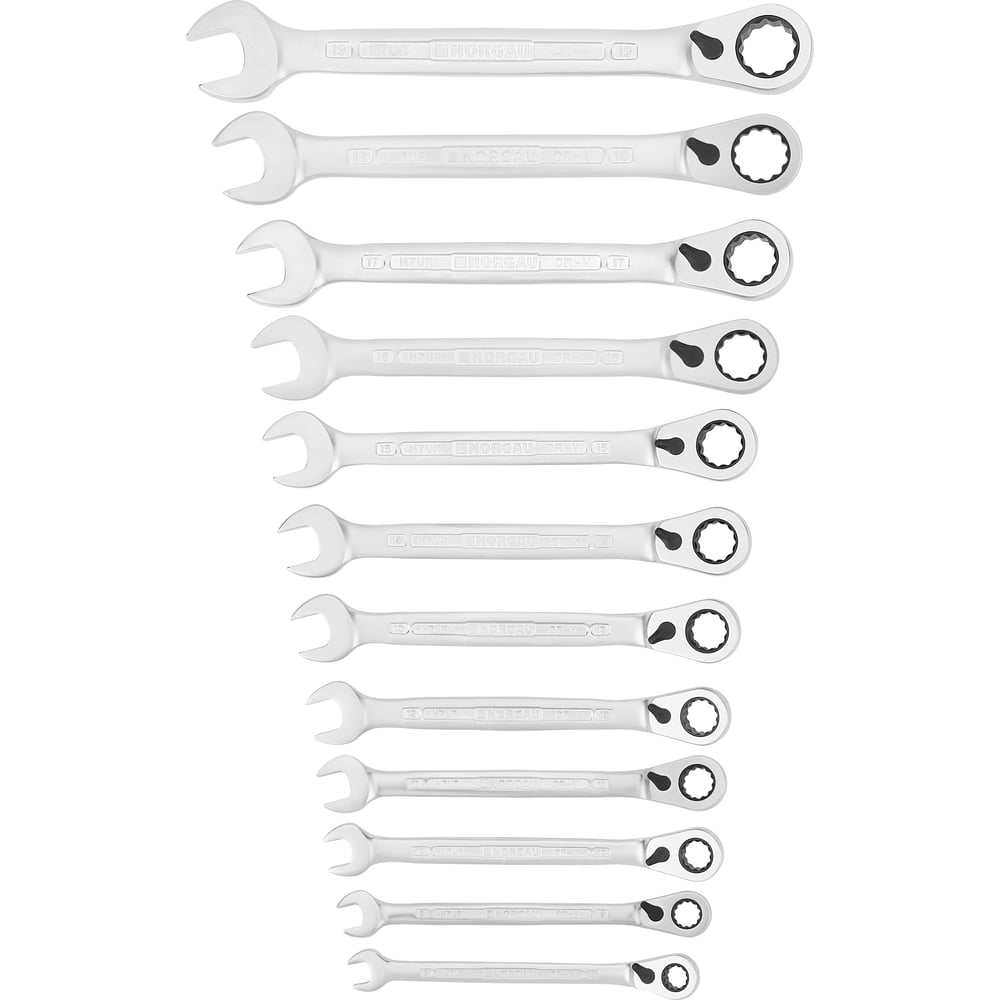 Изображение товара Набор комбинированных ключей с трещоткой NORGAU 12 шт. 8-19 мм профессиональный