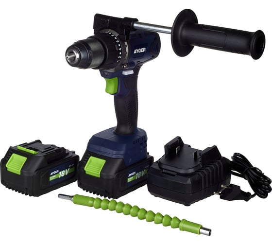 Изображение товара Аккумуляторный бесщеточный шуруповерт AYGER с двумя аккумуляторами 4Ah AP18BL4