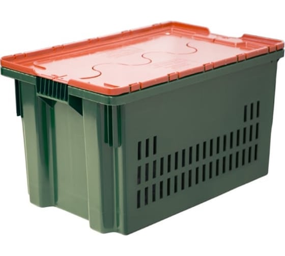 Изображение товара Ящик Дигрус п/э перфорированный 600x400x300 зелёный с оранжевой крышкой Я/ПЕРФ-6430-КР-О/Д