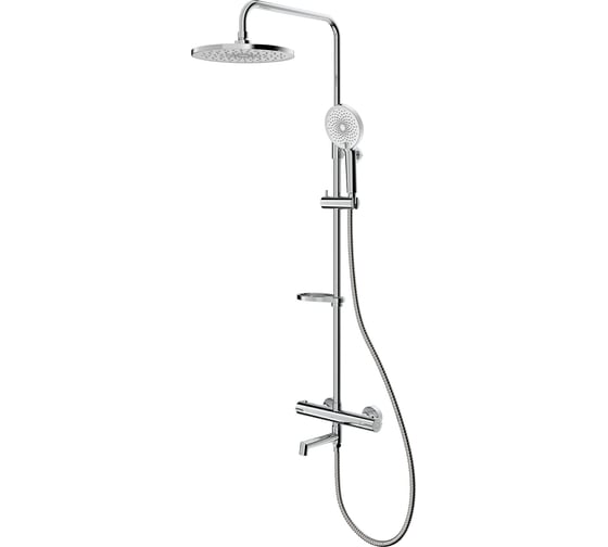 Изображение товара Смеситель термостатический для ванны Milardo Ideal Spa со стойкой и тропической лейкой, глянцевый хром ILSSBTHM06