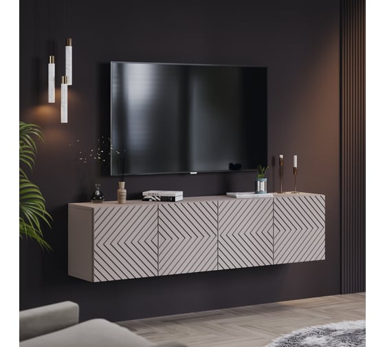 Изображение товара Тумба под ТВ ТриЯ Танго Тип-1 глиняно серый/холст латте 255564