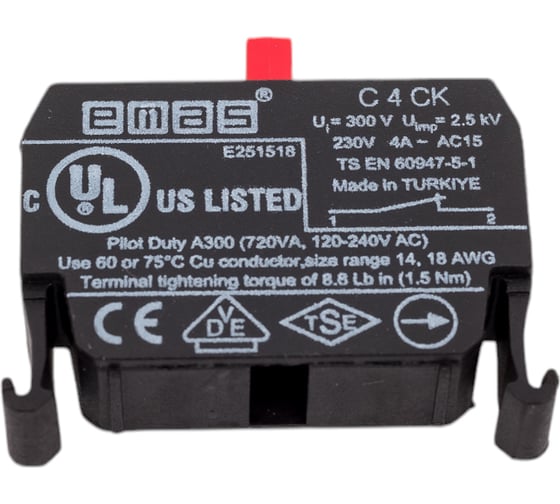 Изображение товара Блок-контакт Emas для пультов управленпия, 1НЗ, серия C, 250В AC, 4А C4CK