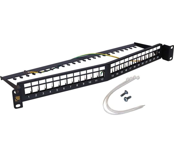 Изображение товара Патч-панель наборная LANMASTER 19" угловая заглубленная, экранированная, 24 порта, 1U LAN-PPAR24OK-STP