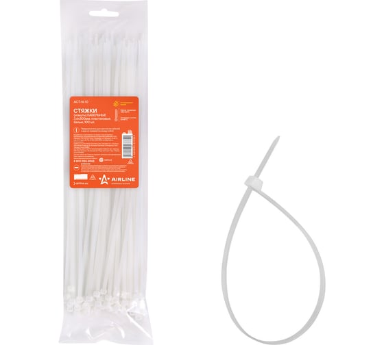 Изображение товара Кабельные стяжки (хомуты) Airline 3.6х300 мм пластиковые белые 100 шт ACT-N-10