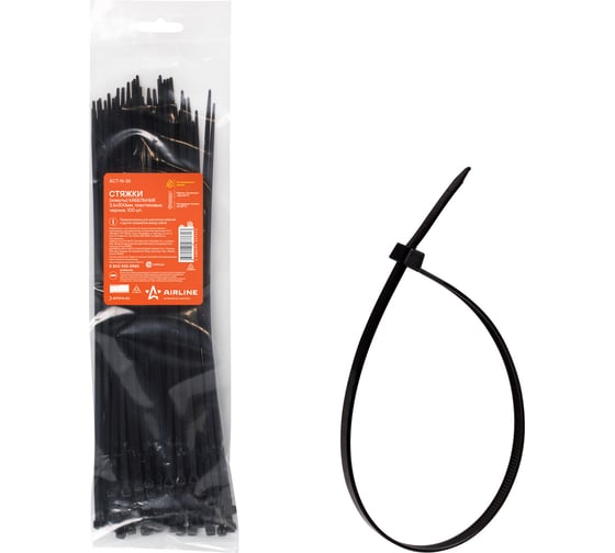 Изображение товара Кабельные стяжки (хомуты) Airline 3.6х300 мм пластиковые черные 100 шт ACT-N-26