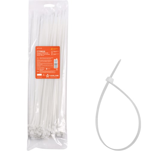 Изображение товара Кабельные стяжки (хомуты) Airline 4.8х350 мм пластиковые белые 100 шт ACT-N-12