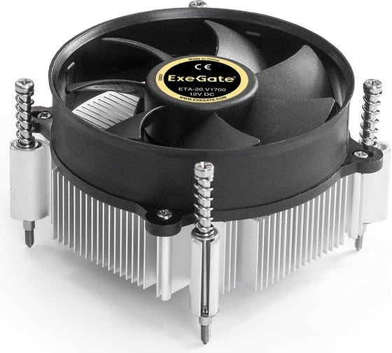 Изображение товара Кулер ExeGate ETA-20.V1700 Al, LGA1700 1150 1151 1155 1156 1200 1366, TDP 90W, Fan 95mm, 2400RPM, Hydro bearing, 3pin, 22db, 340г, с термопастой, на винтах, Colo 292654