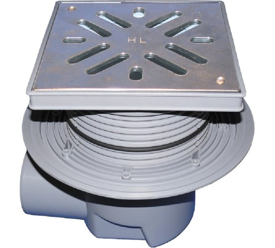 Изображение товара Дворовый трап HL с горизонтальным выпуском, с решеткой из нержавеющей стали, DN 110 615S