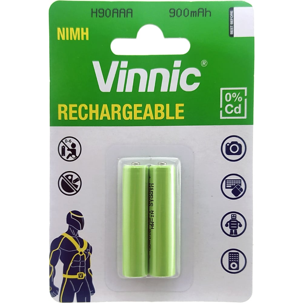 Изображение товара Аккумуляторы VINNIC R03 AAA Ni-MH 900mAh 2 шт для бытовых устройств