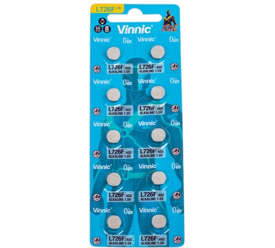 Изображение товара Алкалиновые щелочные батарейки VINNIC L726 (AG2, LR59, 397) бл/10 4606400100430