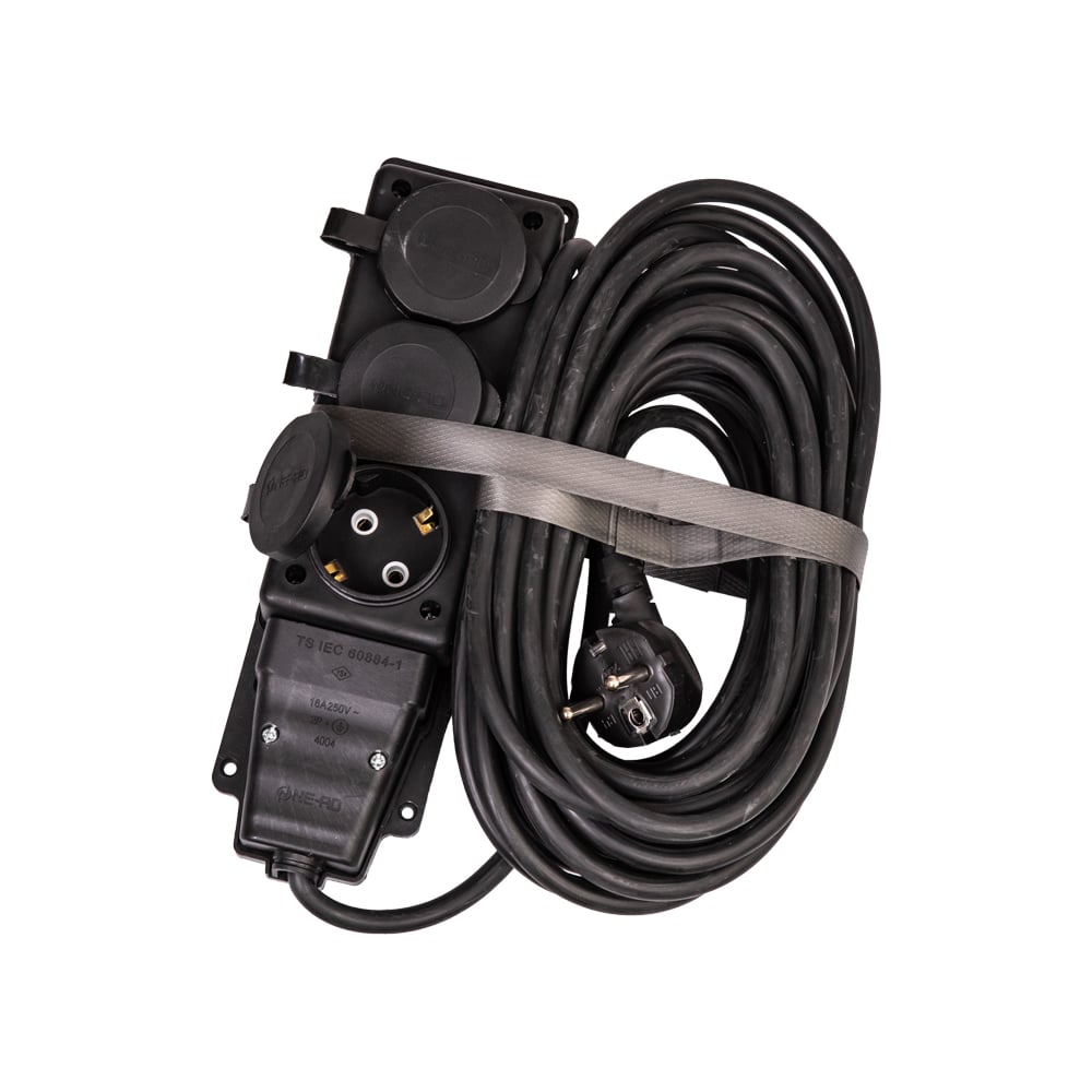 Изображение товара Удлинитель-колодка КОСМОС 10м 3 гнезда КГ 3*2.5 мм 16A 250В 4000Вт каучук IP44, YKsm10m-3g(16A)KG-B