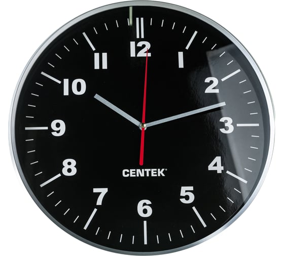 Изображение товара Настенные часы Centek черные, хромированные, 30 см диаметром, круг, плавный ход, кварцевый механизм CT-7100 Black
