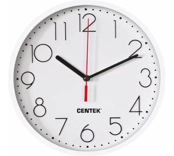 Изображение товара Настенные часы Centek белый, 23 см диаметр, круг, шаговый ход, кварцевый механизм CT-7105 White