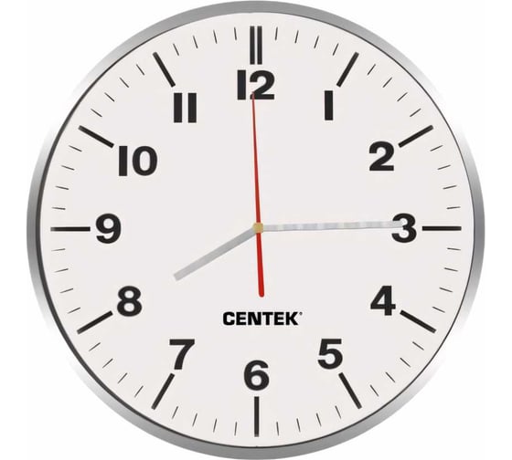 Изображение товара Настенные часы Centek белый+хром, 30 см диаметром, круг, плавный ход, кварцевый механизм CT-7100 White