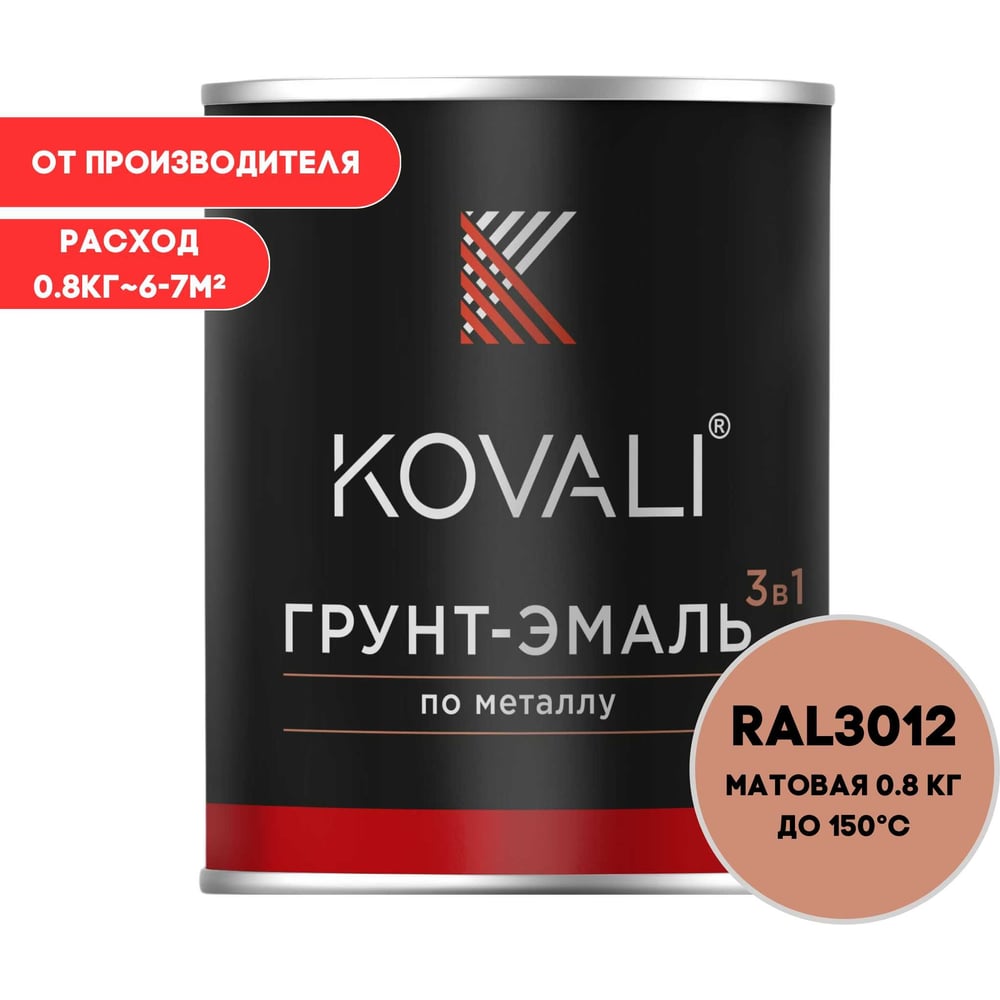 Грунт-эмаль 3 в 1 KOVALI матовая Бежево-красная RAL 3012 (0,8кг) kov3.2.1.A.3012.0.8mat