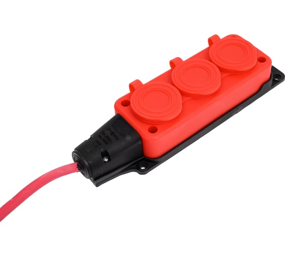 Изображение товара Удлинитель-колодка КОСМОС 15м 3 гнезда КГ 3*2.5 мм 16A 250В 4000Вт каучук IP44, YKsm15m-3g(16A)KG-R