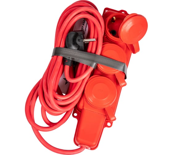 Изображение товара Удлинитель-колодка КОСМОС 5м 3 гнезда КГ 3*2.5 мм 16A 250В 4000Вт каучук IP44, YKsm5m-3g(16A)KG-R