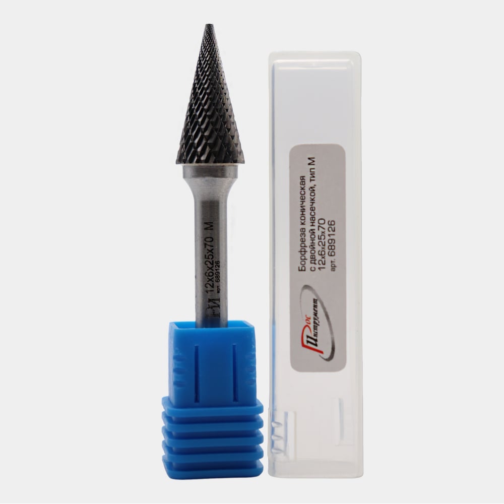 Изображение товара Бор-фреза коническая двойная насечка M 12x6х25x70 мм РОСИНСТРУМЕНТ