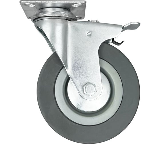 Изображение товара Опора поворотная колесная с тормозом 100x25 мм, резина серая SCgb42 HITCH SZ084838