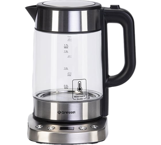 Изображение товара Электрический умный чайник Gressel 2000 Вт, 1,7 л, STRIX-контроллер, подсветка, серебристый GRK-1102