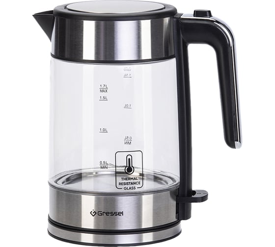Изображение товара Электрический чайник Gressel 2200 Вт, 1.7 л, STRIX-контроллер, подсветка, защита от перегрева, серебристый GRK-1105