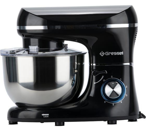 Изображение товара Планетарный миксер Gressel 3 насадки, 6 скоростей, черный GRM-3001