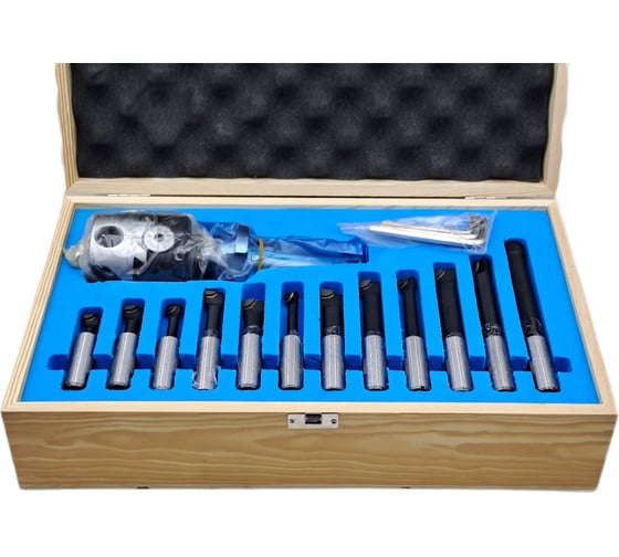 Изображение товара Головка расточная ф 75 мм, D расточки 12-120 мм, с хвостовиком 7:24 NT40 DIN 2080, М16x2.0 , с комплектом резцов из 12-ти шт TORNERI Т020249