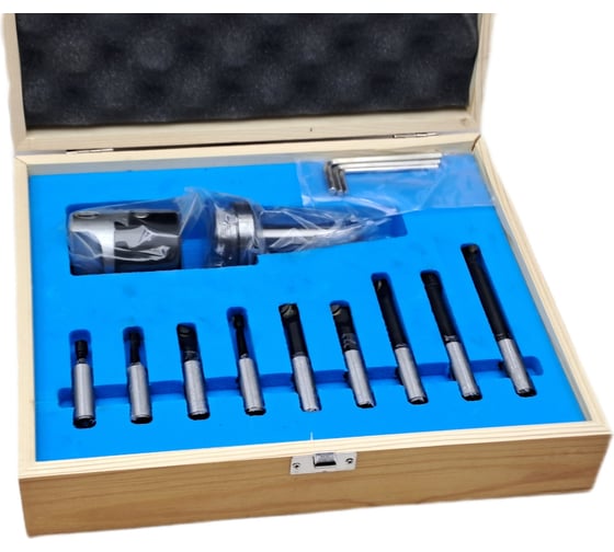 Изображение товара Головка расточная ф 50 мм, D расточки 10-70 мм, с хвостовиком КМ2, с комплектом резцов из 9-ти шт TORNERI Т020243