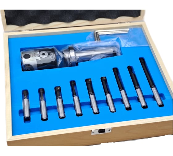 Изображение товара Головка расточная ф 50 мм, D расточки 10-70 мм, с хвостовиком КМ3, с комплектом резцов из 9-ти шт TORNERI Т020244